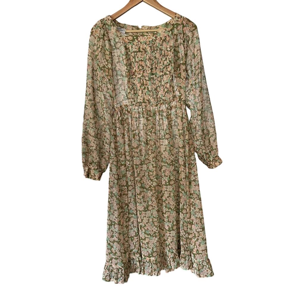 VTG Applause Rave Reviews 70s 80s Cottagecore Prairie Floral Sheer Midi Dress 10